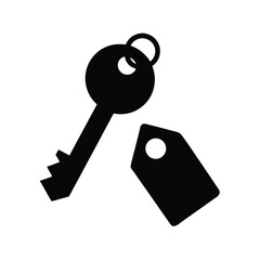 Key with Luggage Tag Silhouette in Black for Hotel, Travel, or Security Themes