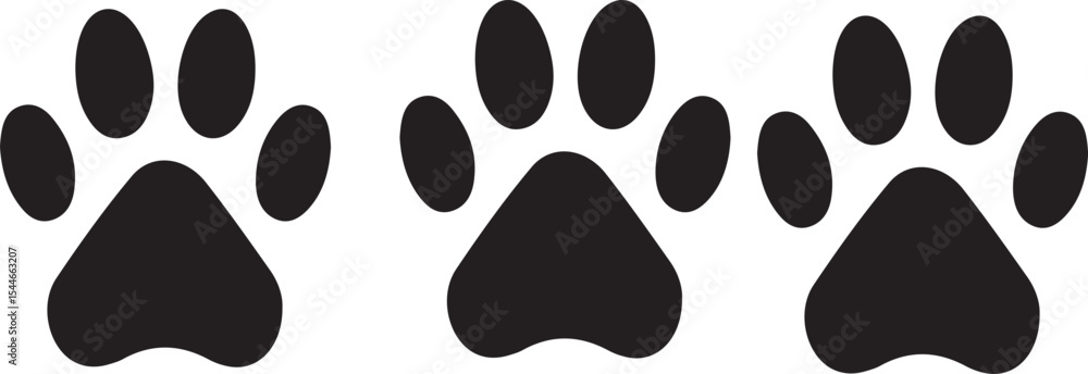 Poster three black paw prints in a row on a white background creating a simple and minimalist design image