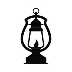 Oil Lantern Silhouette in Black for Camping, Outdoors, and Vintage Lighting Concepts