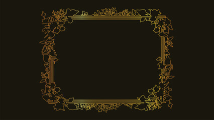 Elegant floral frame. Gold decorative art. Stylish border vector. Beautiful graphic design. Luxurious invitations. Artistic frame style. Refined nature art. Creative elements. Unique decorative art. 