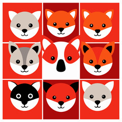 Nine adorable animal faces in a grid
