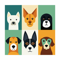 Six adorable dog breed portraits in flat design