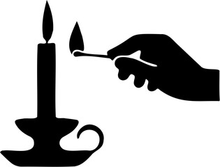 vector silhouette illustration of a hand holding a candle, isolated on white