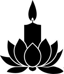 vector illustration of candle silhouette on lotus flower, isolated on white