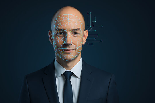 Facial recognition technology businessman portrait - Powered by Adobe