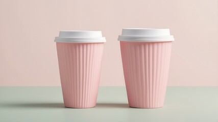Two Pink Takeaway Coffee Cups on Pastel Background