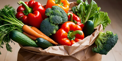 Colorful Bell Peppers and Greens in Bag

