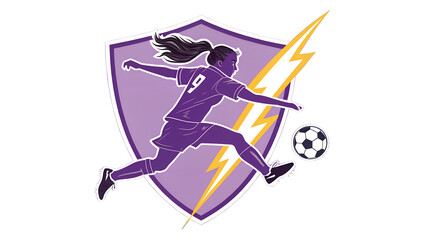 purple logo, girl kicking soccer ball