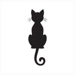 Black Cat Silhouette Sitting Back View Animal Icon Isolated Vector