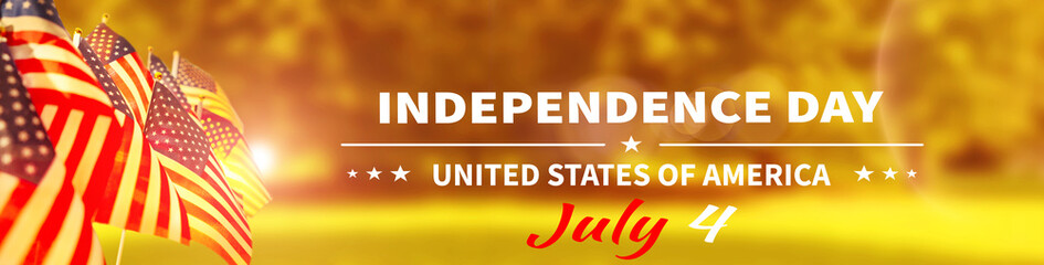 Waving US flag against sunset. Independence Day. 3d illustration