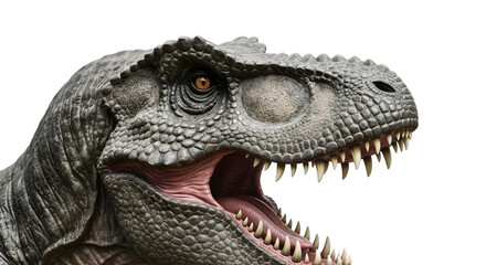 Ultra close-up of T. rex face with sharp details, teeth, and textured skin.