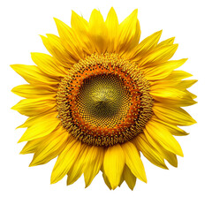 Bright sunflower with vibrant yellow petals and intricate seed pattern at center, symbolizing warmth and positivity. Perfect for nature themed designs