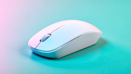 White computer mouse with scroll wheel on a soft pink-to-teal gradient background