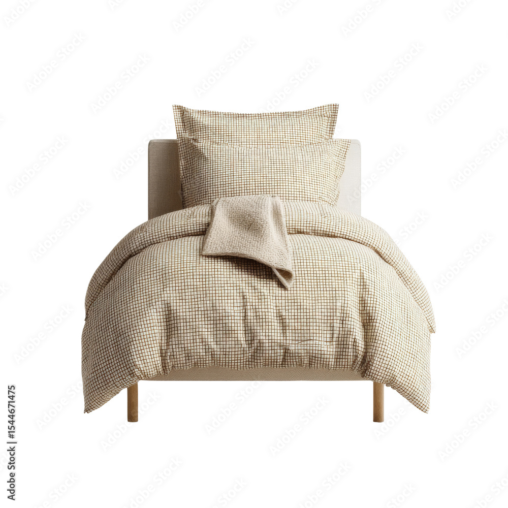 Poster cozy bedding set with checkered pattern, featuring soft blanket and pillows, perfect for stylish bed
