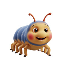 Obraz premium a cute and friendly animated caterpillar character with expressive eyes and a happy smile on a transparent background.