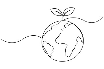 Earth with sprout one continuous editable line drawing representing sustainability concept illustration
