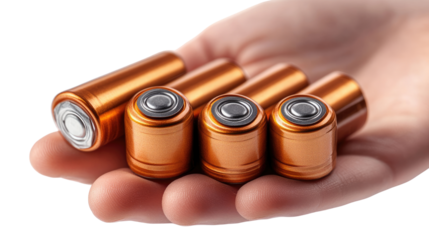 White, isolated AA metal batteries resemble copper ammunition cartridges, providing a sense of power and potential.