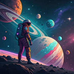 Astronaut on a planet in outer space