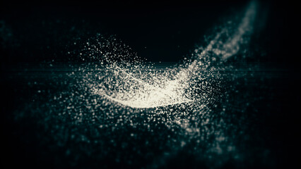 Abstract particle motion with vibrant colors, digital flowing particles, VR, futuristic sci-fi, tech innovation, and immersive cyber space background