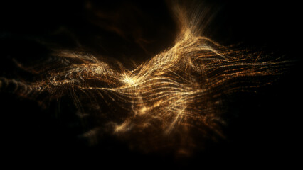 Abstract particle motion with vibrant colors, digital flowing particles, VR, futuristic sci-fi, tech innovation, and immersive cyber space background