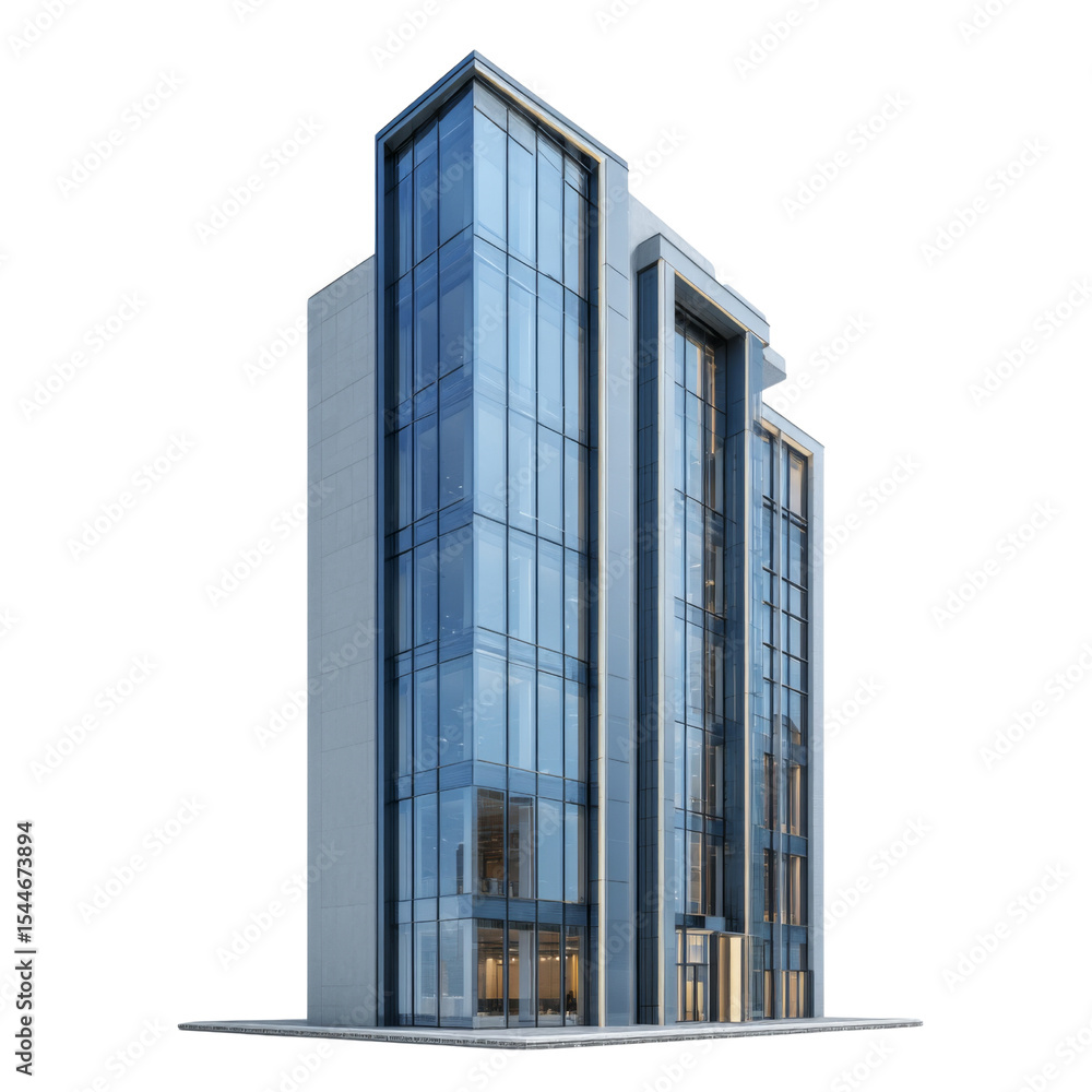 Poster modern glass office building with sleek design and large windows, showcasing contemporary architectu