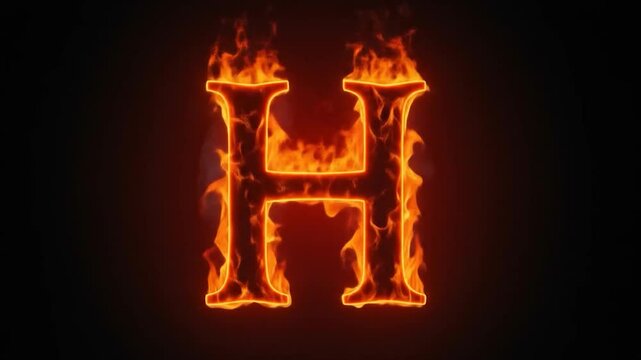 Fiery Letter H Against a Dark Background