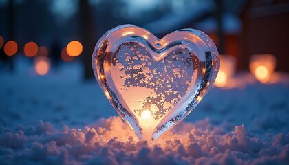 Fototapeta premium Heart winter snow ice love romantic valentine cold frozen crystal light