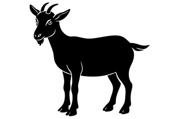 Silhouette Vector Art Illustration of 	Black Goat on White Background