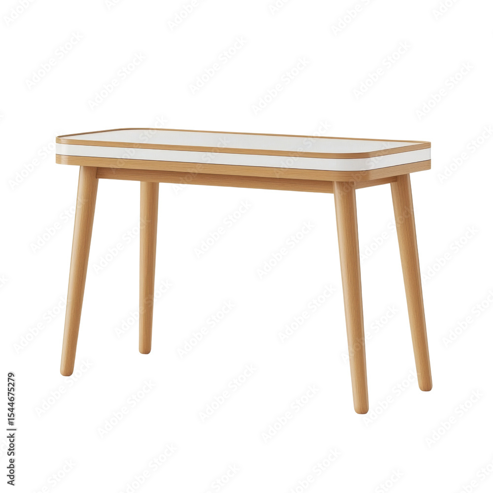 Poster modern wooden table with white top and natural wood legs, perfect for various settings. ideal for di