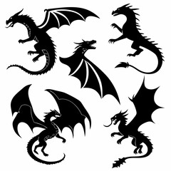 Dragon Silhouettes Collection - Fantasy Creatures Vector Set