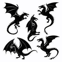 Dragon Silhouettes Collection - Fantasy Creatures Vector Set