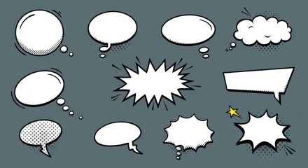 Collection of Vintage Comic Book Style Speech Bubbles and Thought Bubbles for Graphic Design and Illustration