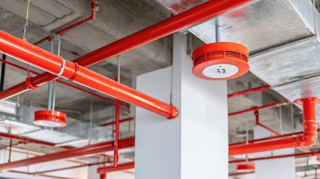 Ceiling-mounted smoke and gas sensors in fire safety zone.