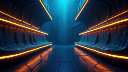 Futuristic Corridor Orange Neon Blue Lighting hallway