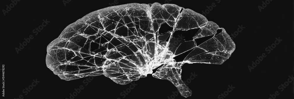 Aufkleber cracked glass design illustrating a brain, symbolizing the concept of a nervous breakdown through in