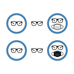 Set of icons showing protective glasses and protective mask without background. Suitable for workplace safety signs, manuals, and industrial instructions.