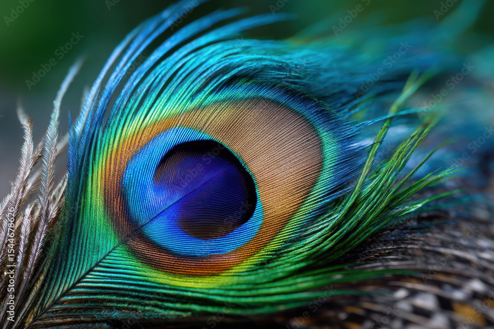 Poster peacock feather showcasing vibrant colors and intricate patterns in natural setting