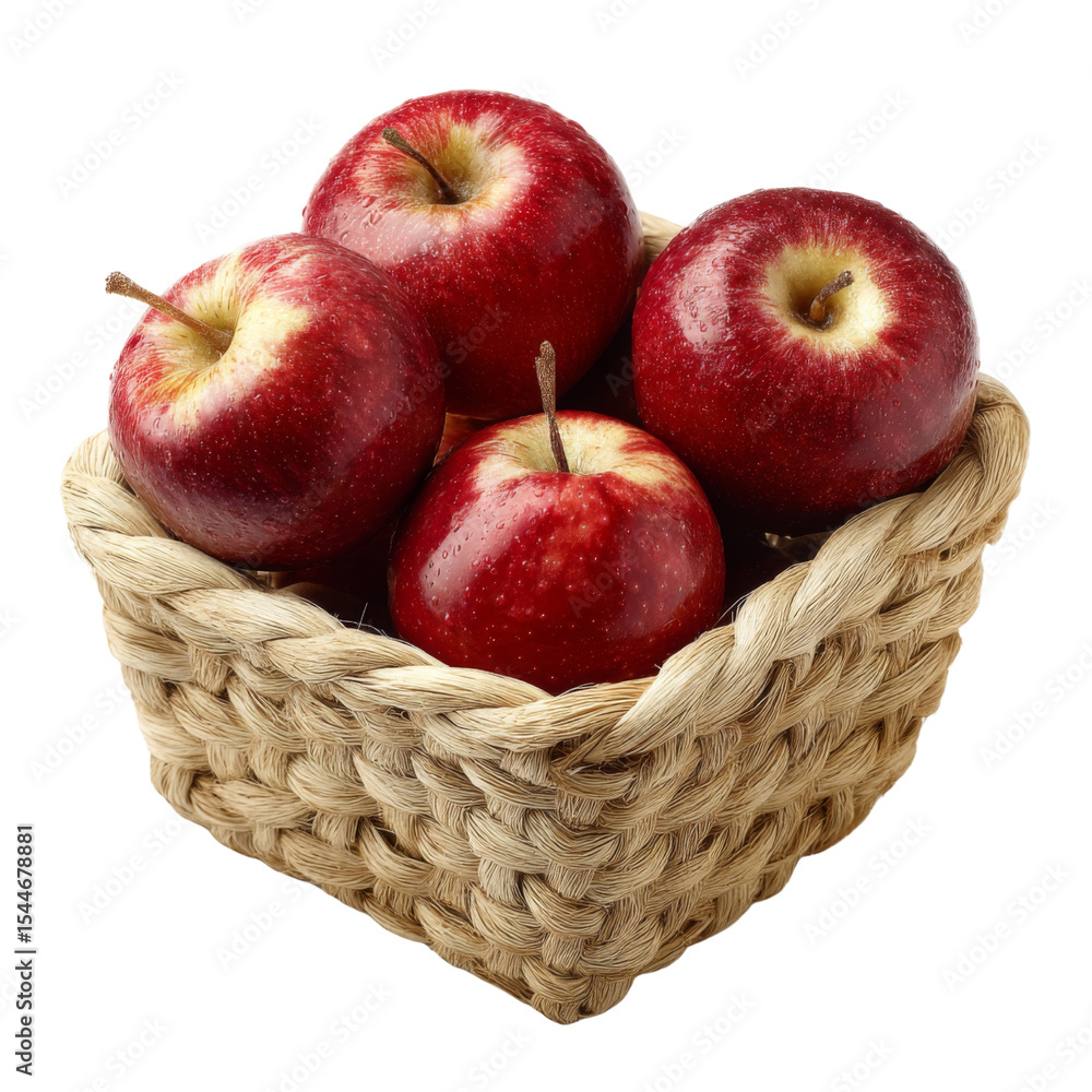 Poster fresh red apples in woven basket create vibrant and inviting display. perfect for healthy snacking o