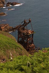 old samson shipwreck at ardmore cliffwalk with seagulls in ireland