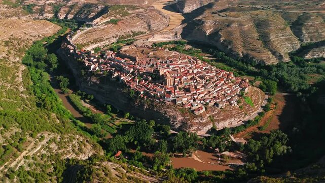 Aerial view of Jorquera town, Albacete, Castile-La Mancha, Spain