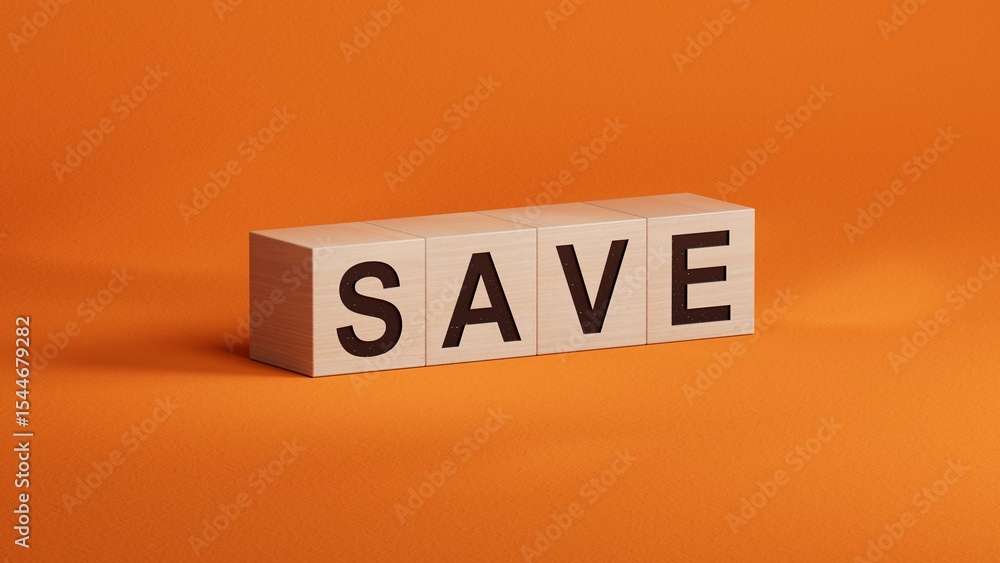 Poster symbol for saving or spending money. dice form the word 