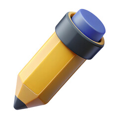 3D Render of a Yellow Pencil with Blue Eraser, Isolated on White Background
