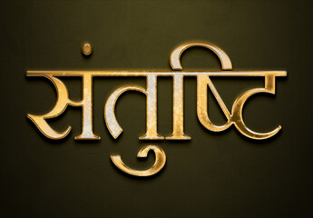Old gold text effect of Hindi name Santushti with 3D glossy style Mockup in Hindi.