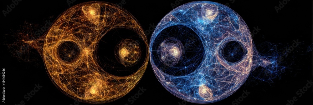 Poster Abstract Symbol of Emotional Balance Depicting Yin-Yang Merged With Neural Network Patterns in Vibrant Colors and Intricate Designs