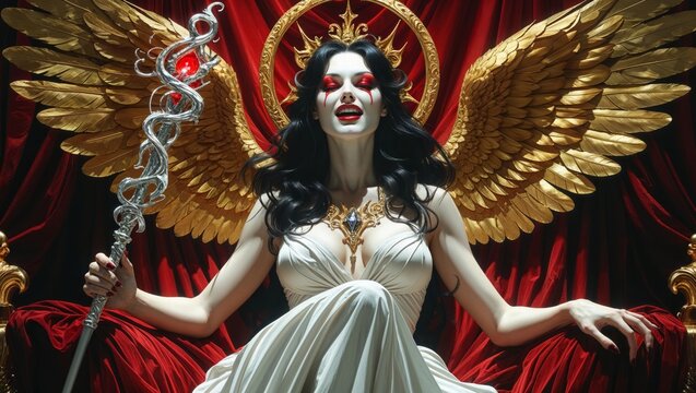 Satan dark angel as a woman, lady devil fantasy art background - Powered by Adobe