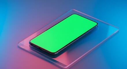 Modern Smartphone with Green Screen Mockup on Glass Surface