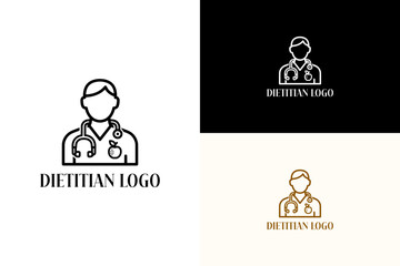 doctor wearing a stethoscope with an apple illustration, vector logo for nutritionist, fitness, wellness, healthy eating, diet plan, balanced diet, meal plan, dietitian, and more
