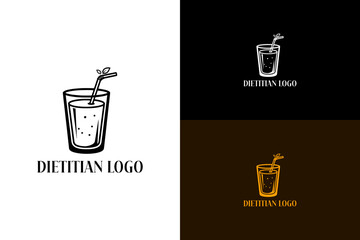 glass of smoothie with a small leaf on the straw illustration, vector logo for juice shop, smoothie bar, diet plan, healthy food, meal plan, nutritionist, balanced diet, dietitian, and more
