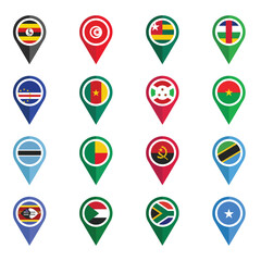 Set of Various Flags with Location Icons