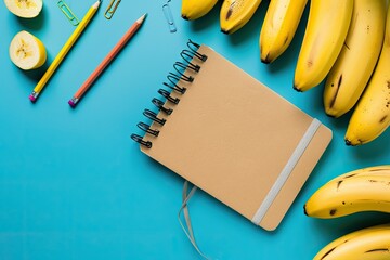 Flawless Image of Banana Themed School Supply Composition with Notebook